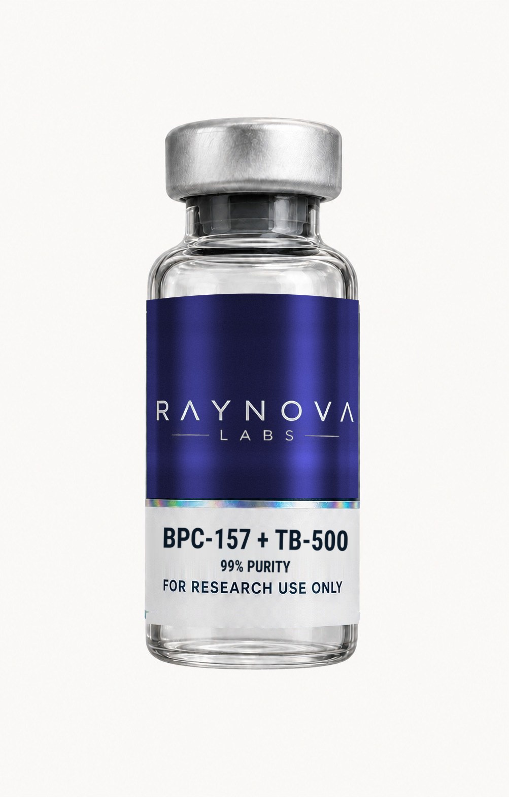 Raynova Labs research vial — Blend: BPC-157 (10mg) / TB-500 (10mg)