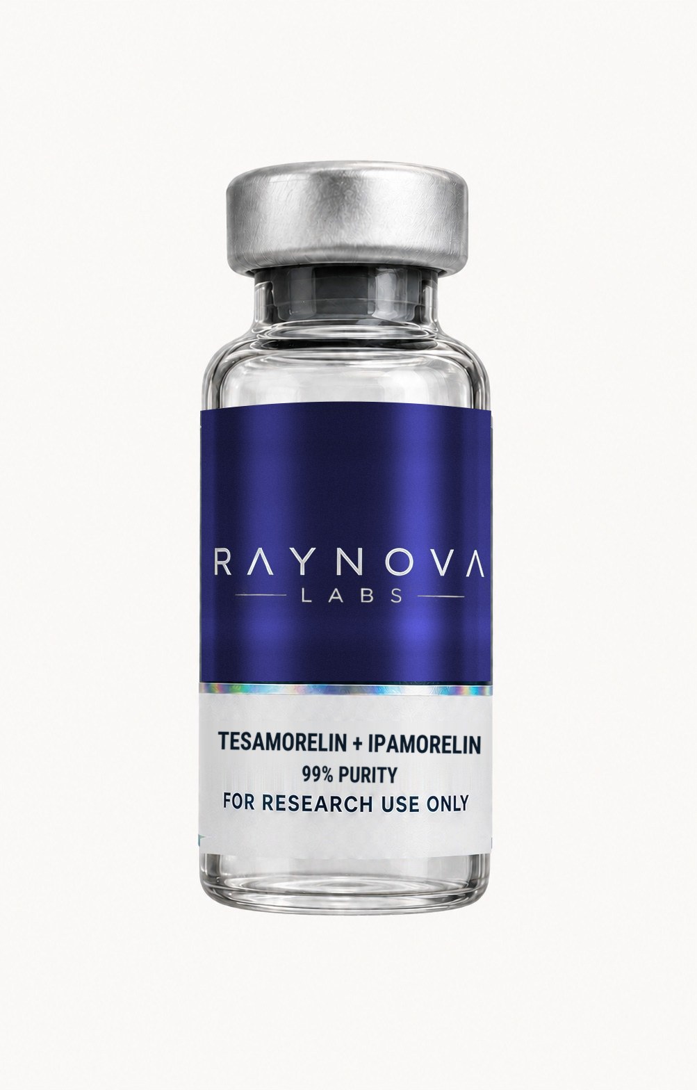 Raynova Labs research vial — Blend: Tesamorelin (5mg) + Ipamorelin (5mg)