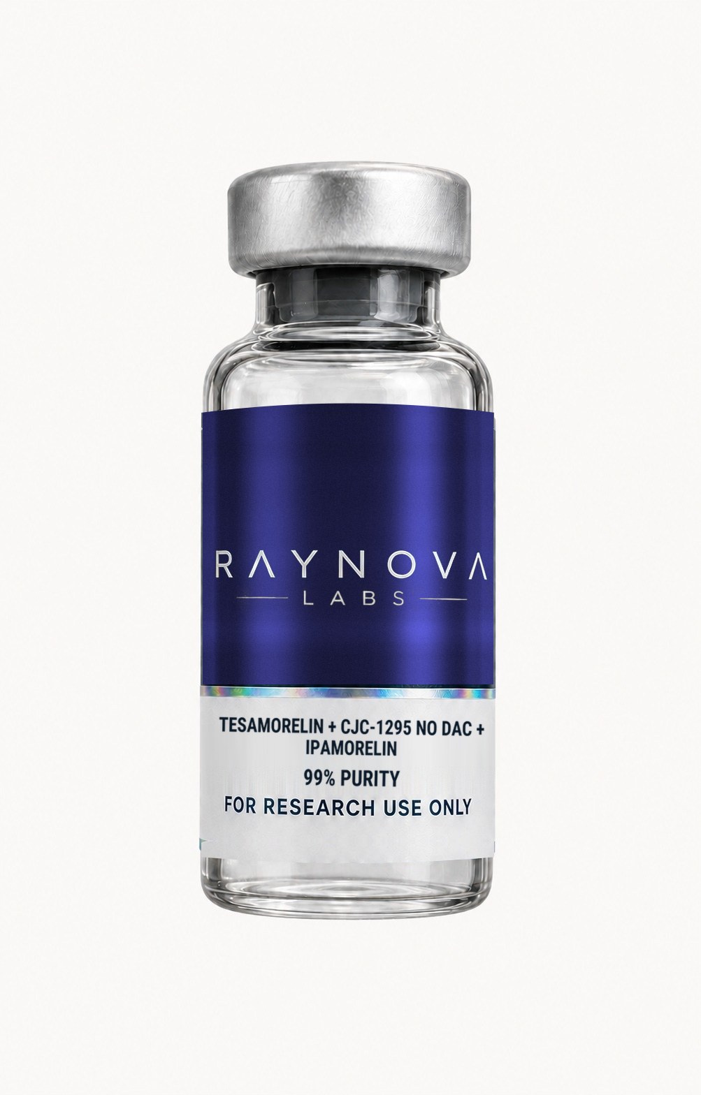 Raynova Labs research vial — Blend: Tesamorelin (6mg) + CJC-1295 No DAC (3mg) + Ipamorelin (3mg)